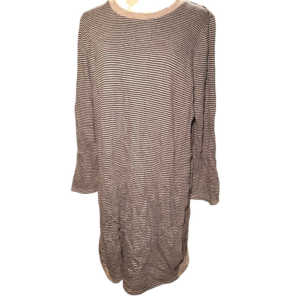 J. Jill Striped Layered Hem Long Sleeve Tunic Dress, Modal Blend, Small Petite